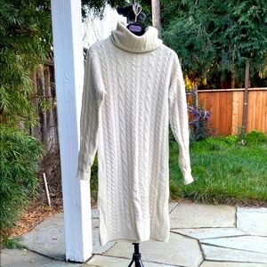 Hugo Buscati Milano Cable Knit Turtleneck Sweater Dress - Cream, XS